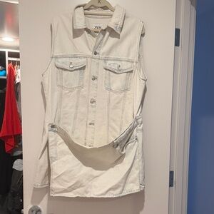 Zara Cream Sleeveless Button-Up Denim Dress